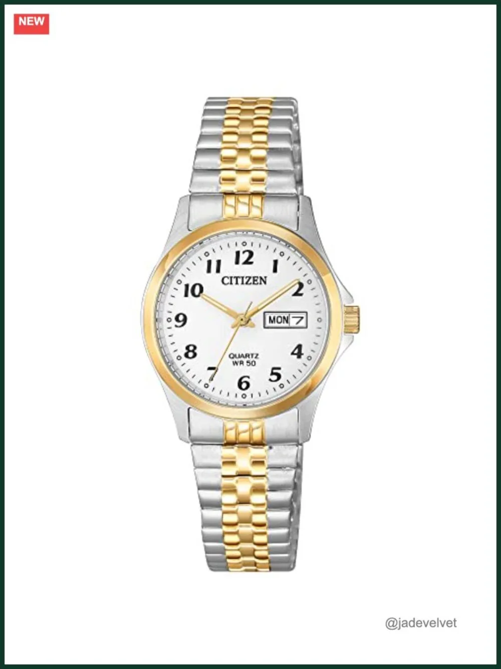 Citizen Quartz Wrist Watch Two-Tone Stainless Steel Expansion Band Day Date 50M